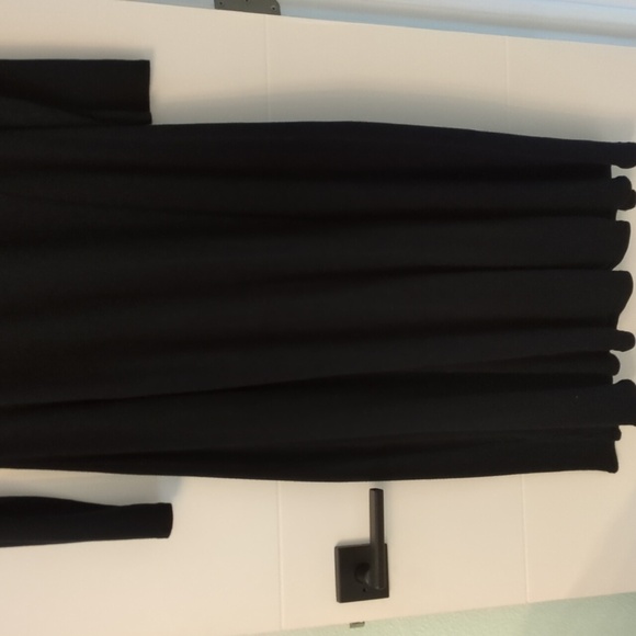 Allen Allen Vintage Ribbed Henley Black A Line Midi Stretchy Dress Minimalist L - Picture 2 of 8